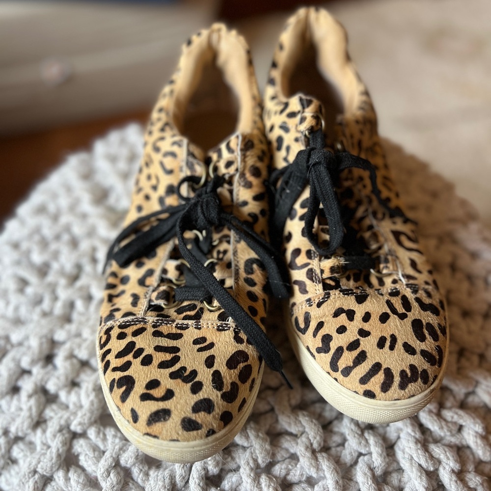 Coconuts by Matisse Calf Hair Leopard Print Lace Up Sneakers Shoes 8.5